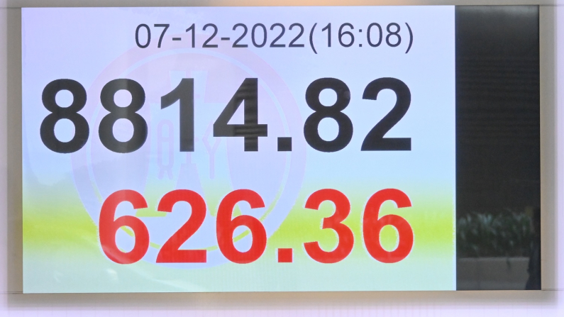 HSI Index alla sede centrale della Hang Seng Bank di Hong Kong (immagine di repertorio, Bill Cox/The Epoch Times).