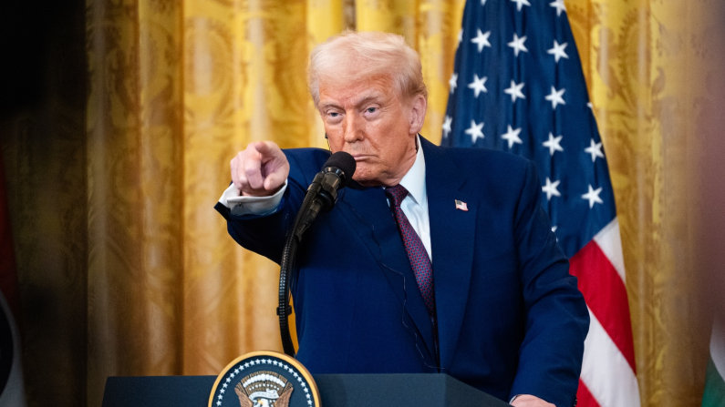 Donald Trump in conferenza stampa (foto di repertorio, Madalina Vasiliu/The Epoch Times).