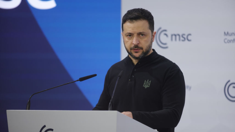 Volodymyr Zelensky alla 61 esima Conferenza di Monaco sulla Sicurezza. a Munich 15 febbraio 2025 (foto by Johannes Simon/Getty Images). 