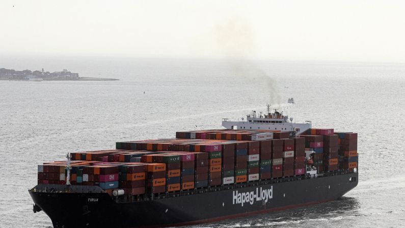 La nave portacontainer Tirua Hapag-Lloyd entra nel porto di New York . Foto: REUTERS/Brendan McDermid/File Photo