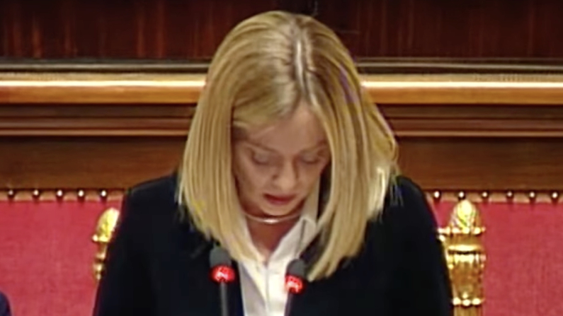 Giorgia Meloni durante le Consultazioni al Senato, 18 marzo 2025 (screenshot canale YT Palazzo Chigi).